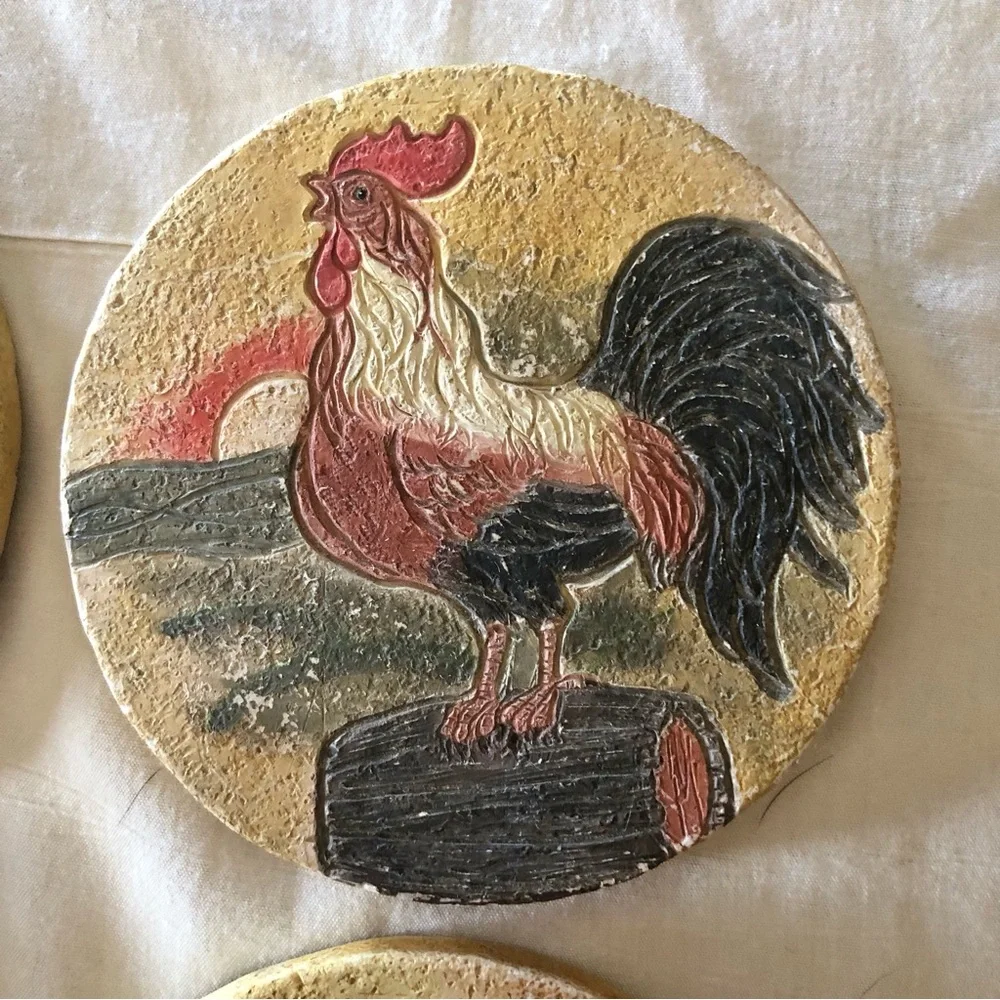 Handpainted Rooster Coaster Set - Rustic Farmhouse Look